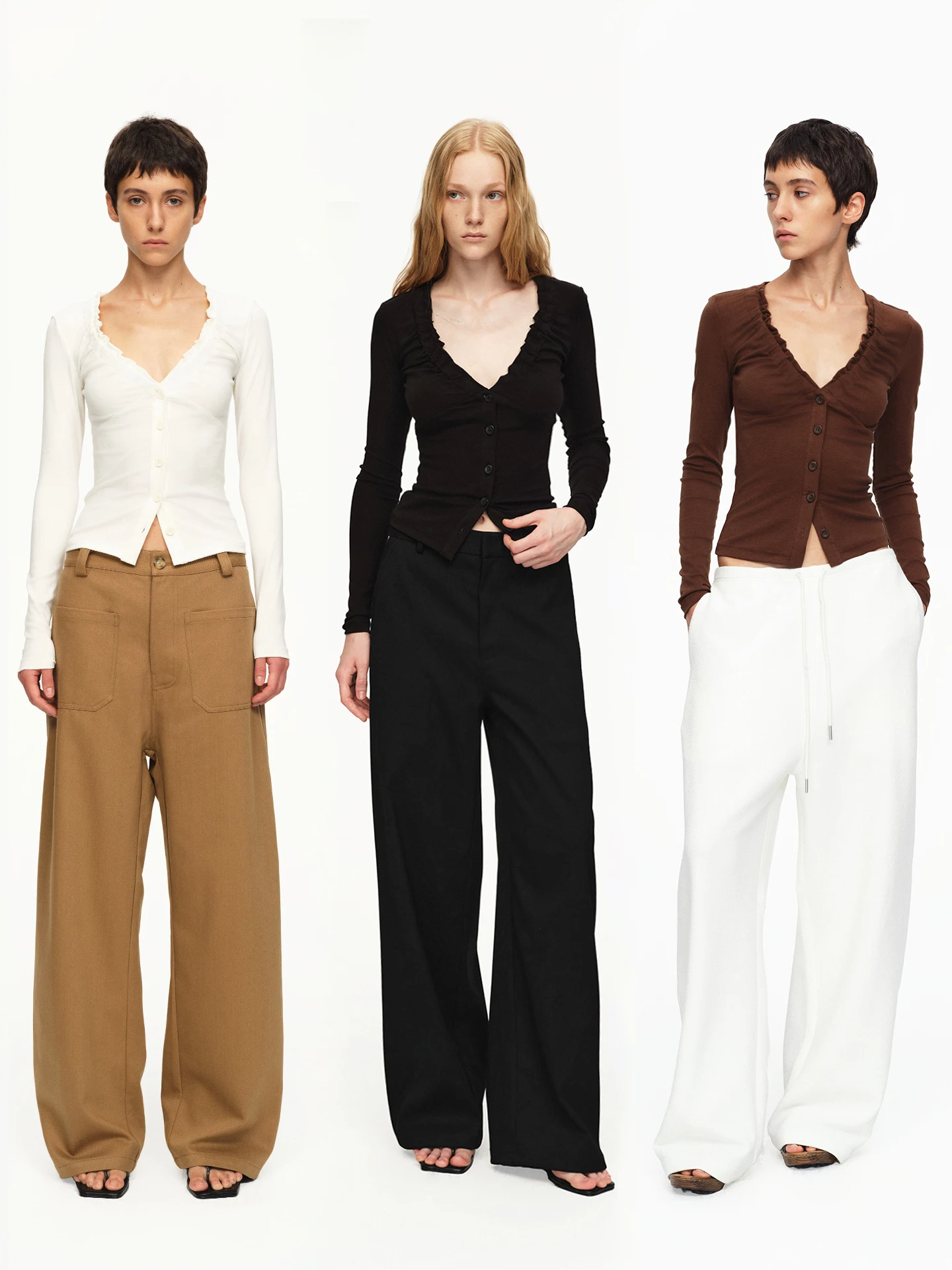 

Slim Fit Elastic V-Ne T-irt Coffee Color Bla White Coffee Musoom Trim Emp Page Casual Sle Long Sve Cotton Blend