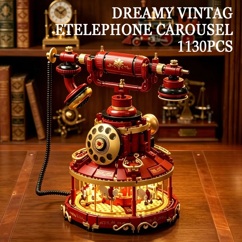 

1130PCS Dreamy Vintage Elephone Carousel Building Blocks Toys Model Sets Assembly Ornaments Bricks Gifts For Birthday Holiday