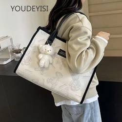 YOUDEYISI One Shoulder Tote Bag Large Capacity Canvas Bag Women's Bag 2024 Spring Color Contrast Trend Work Handbag Commuting