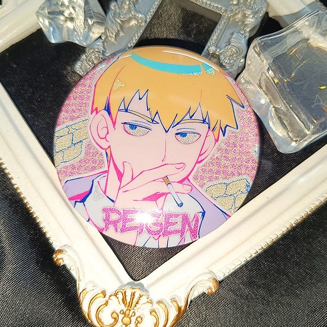 Anime Mobu Saiko Hyaku Mob Psycho 100 Kageyama Shigeo Reigen Arataka Reflect Light Badge Ticket Stub Emblem Decorate Xmas Gifts