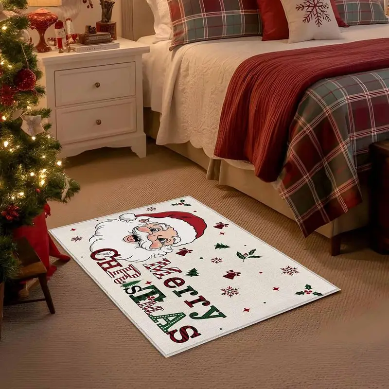 VIKAMA Bell Bow Christmas Door Mat Xmas Tree Print Entryway Rug Non Slip For Front Door Indoor Outdoor Festive Decor