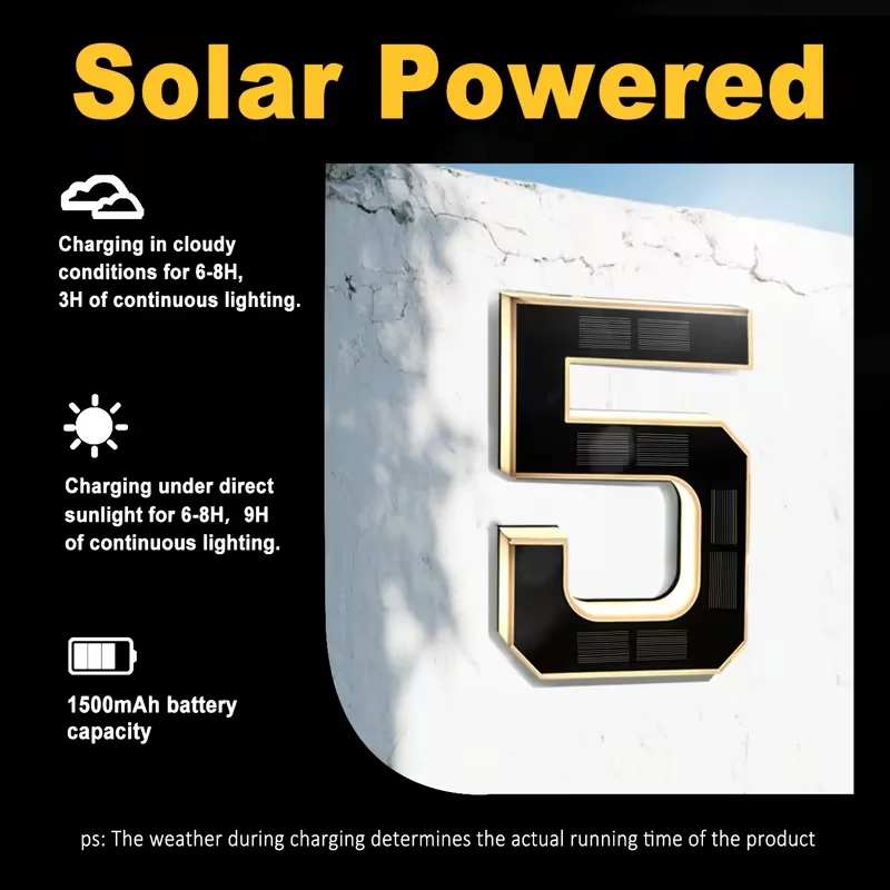 23cm Solar LED Address Sign, Digital House Number Light,Shopping Mall Door Address Smart Sensing LED Lights,No Wiring Required view 4