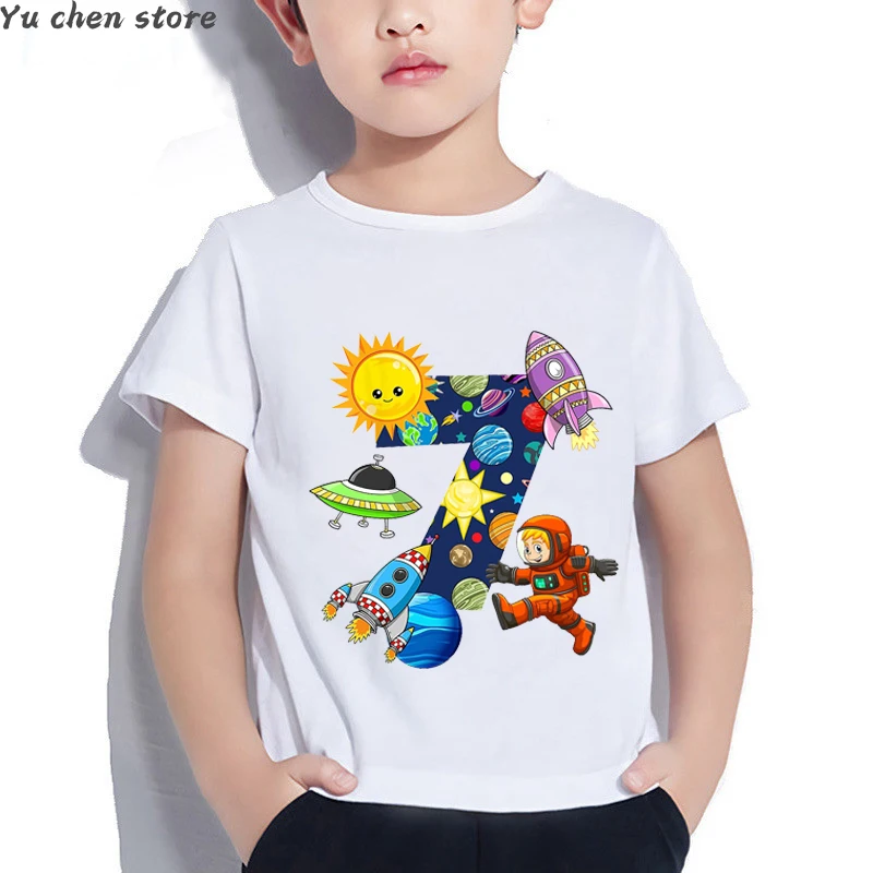 Funny Boys T-Shirts Astronaut Graphic Print 6 Year Old Gift Birthday Costume Summer Toddler Baby Tshirt Cute Girls T Shirt Tops