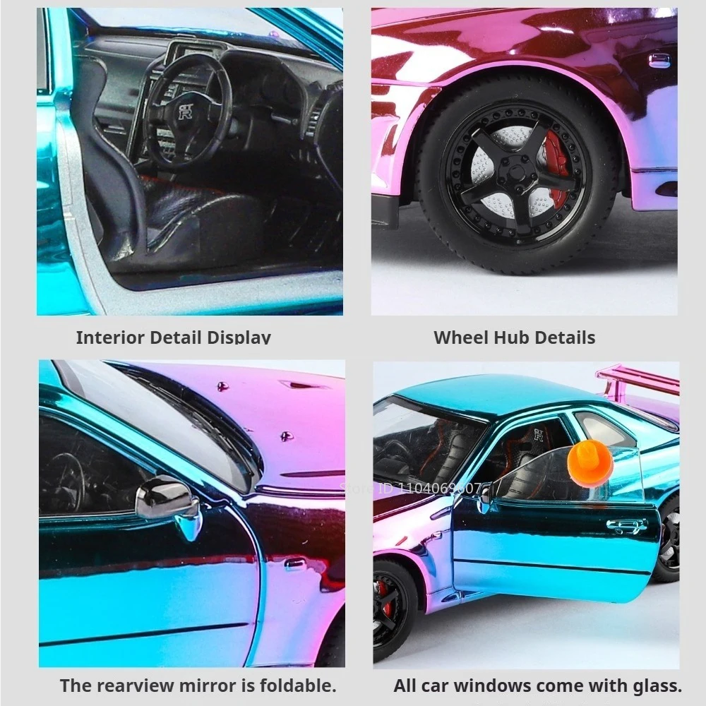 1:24 GTR EVO Elettrolitico Modello di Auto Sportiva Giocattoli Pressofuso In Metallo Suono Luce Porte Aperta Tirare Indietro Popolare Supercar ornamenti