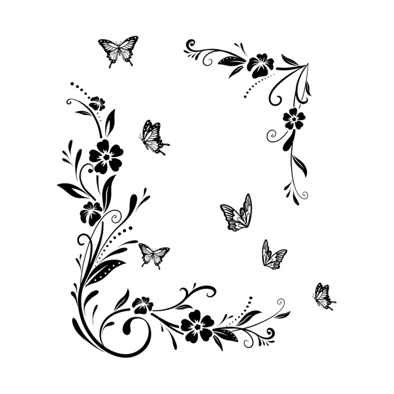 Butterfly Wall Stickers Floral Wall Art For Garden For Home Air Bubble Resistant Compact Design Decorative Easy To Apply