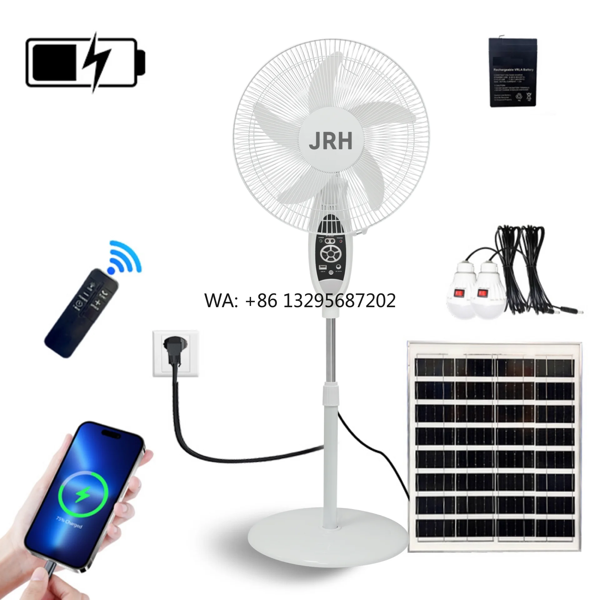 

AC DC Electric Energy 16 18inch Floor Rechargeable Stand Fan With Solar Panel Usb Charge and Led Light for Emergency Solar Fan