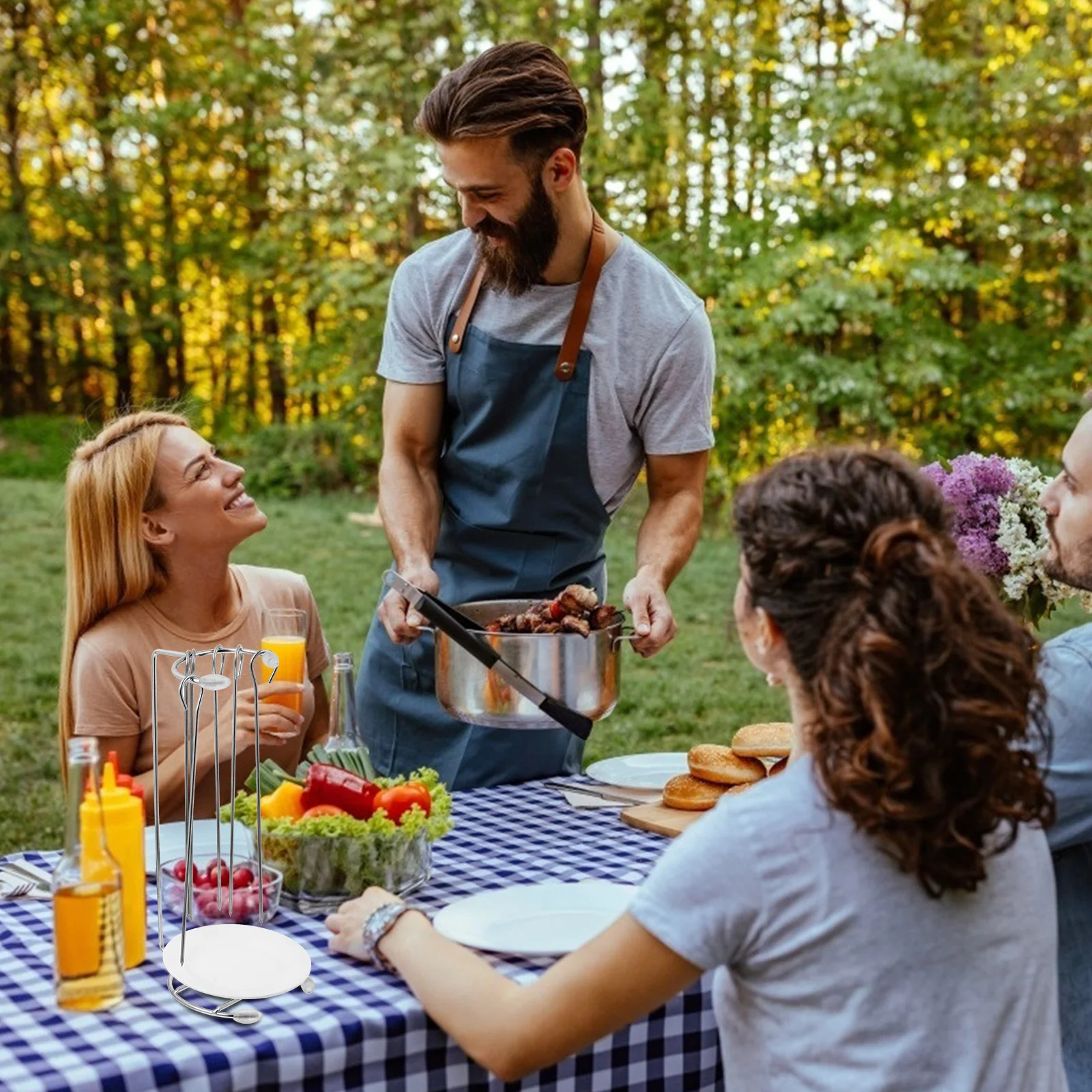 

1Set Stainless Steel Barbecue Skewer Hanging Rack Bbq Grill Food Rack Portable Outdoor Cooking Drip Tray Hanger