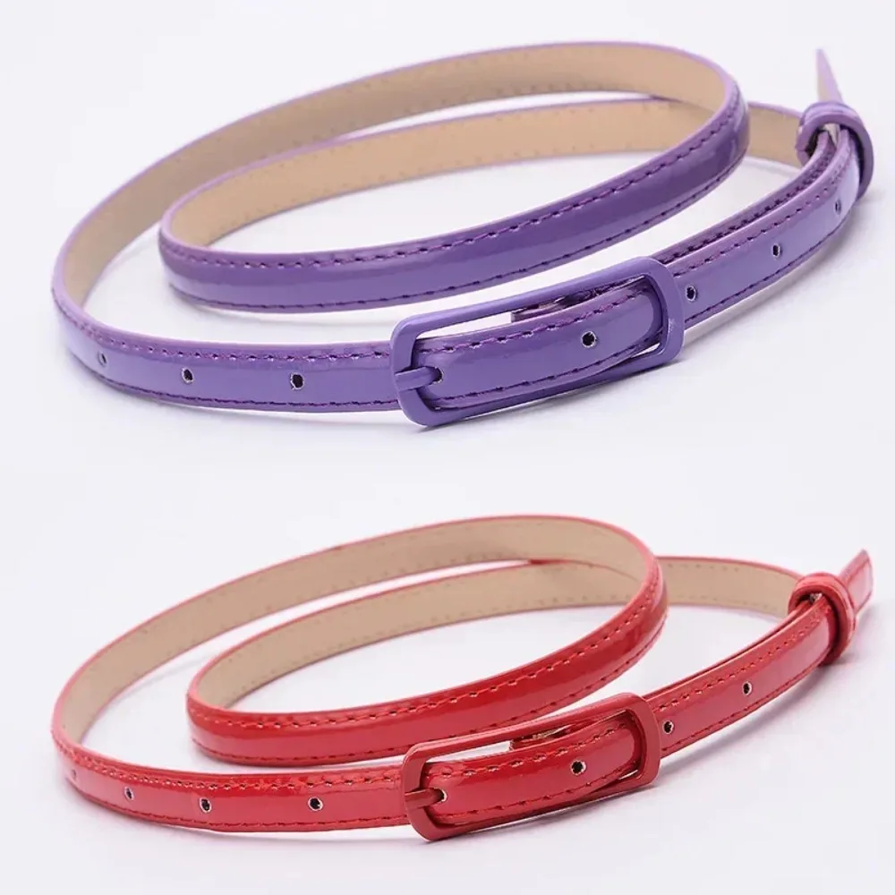 105cm Women Girls Japanese Candy Belts 1.2cm Super Thin PU Waistbands Simple Metal Buttons Casual Belts Apparel Accessories