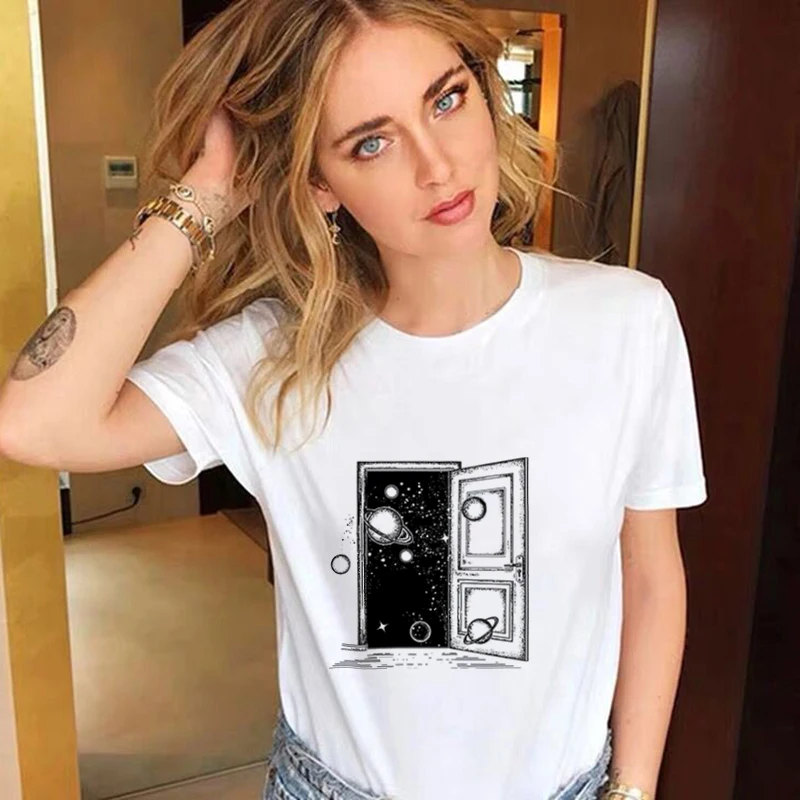 2020 New T-shirt Cosmic space Print universe faith Harajuku T shirt Women Tshirt O-neck Short Sleeve White Tops Female Clothing