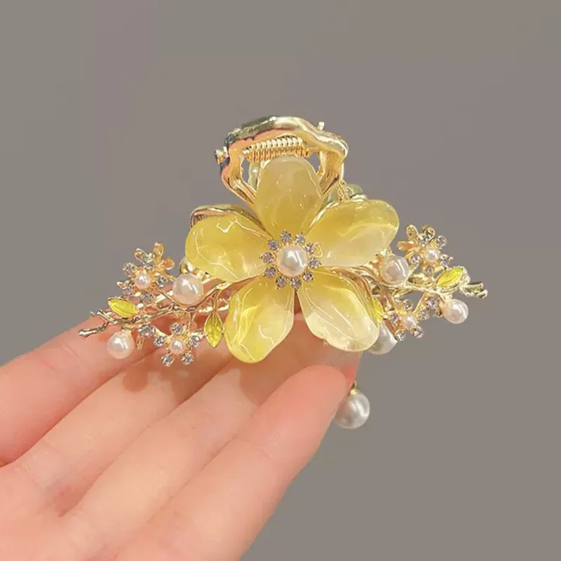 Chic Hair Accessories for Women - Retro Style Water Diamond Pearl Orchid Tassel Hair Clip Elegant and Charming Hair Ornament