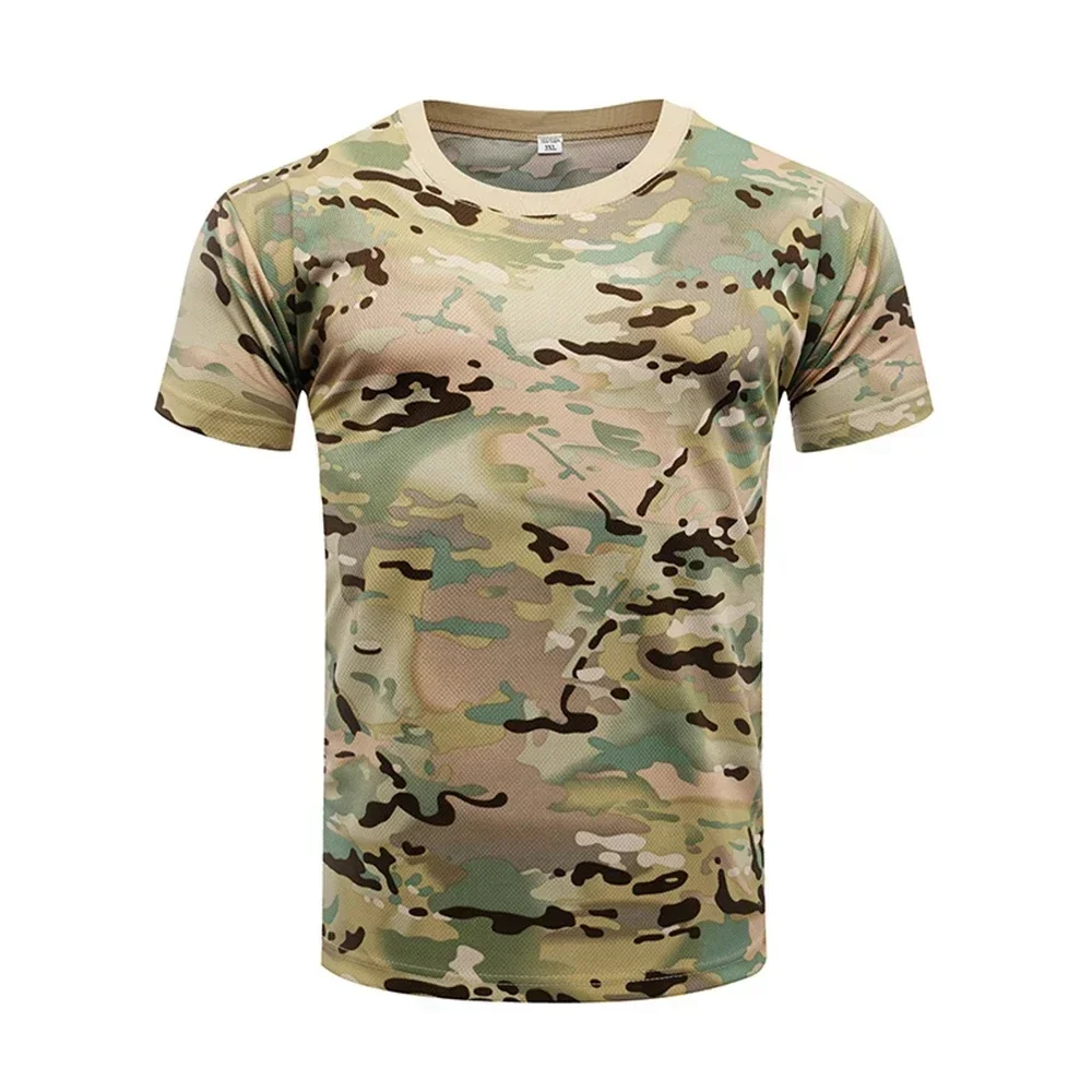 2026 New Men Camouflage Short Sleeve T-shirt Quick Dry Mesh Breathable Tactical Tee Outdoor Hunting Fishing Hiking Casual Tops