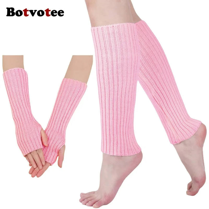 Botvotee Y2k Accessories Arm Sleeves Women Fingerless Gloves Harajuku Leg Warmers Fluorescence Stacked Socks Winter Knit Gloves