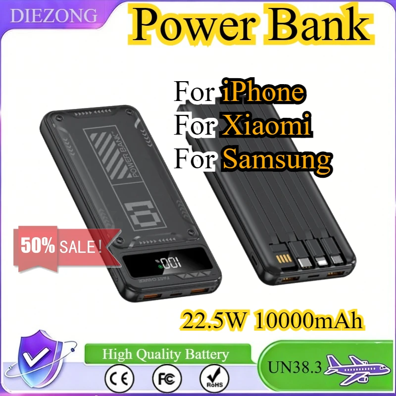 22.5W 10000mAh Portable Power Bank Fast Charging For iPhone For Xiaomi For Samsung Large Capacity With LED Digital Display