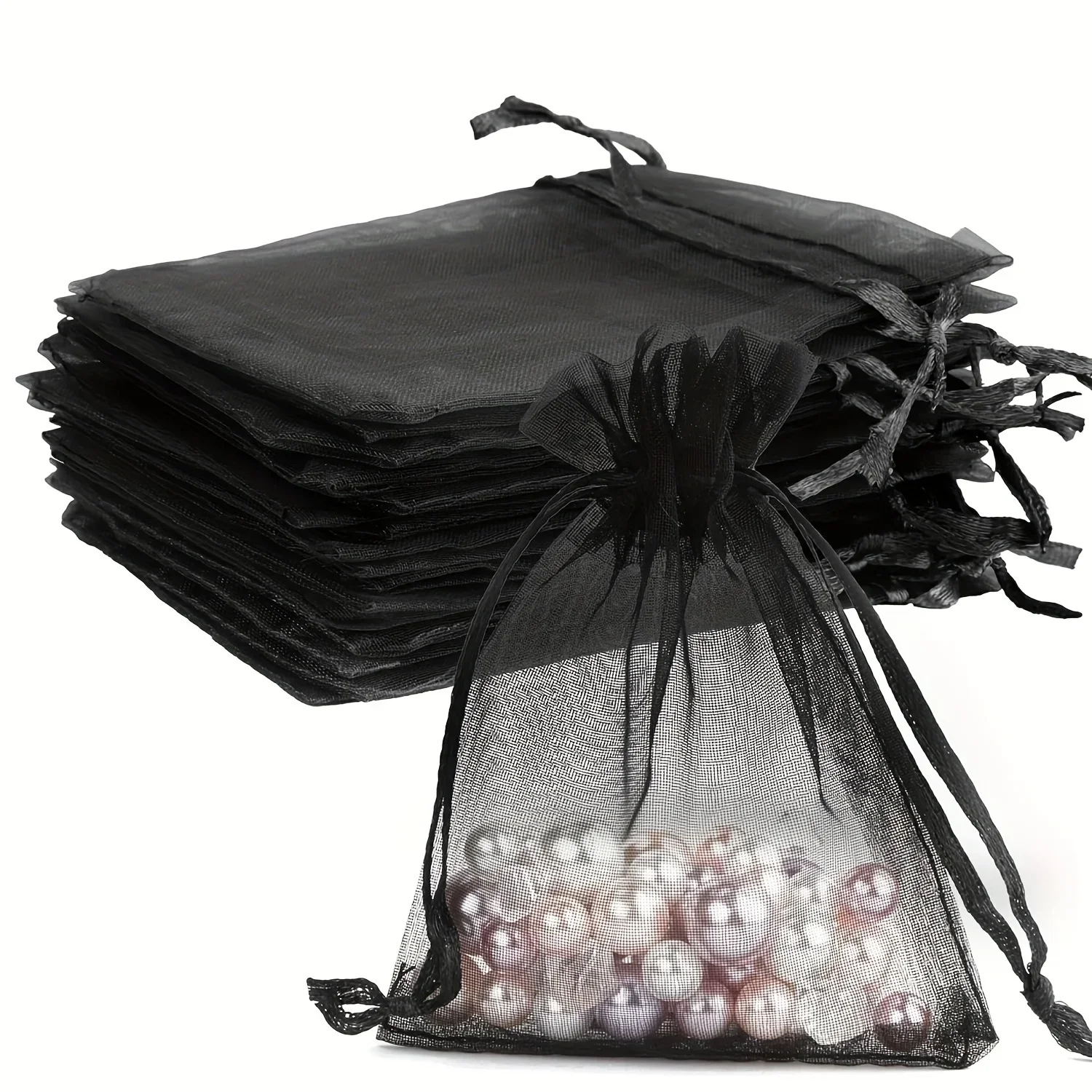 50/100pcs Elegant Organza Drawstring Bag for Jewelry Clear and Solid Colors, Cosmetics, and Candy Packaging