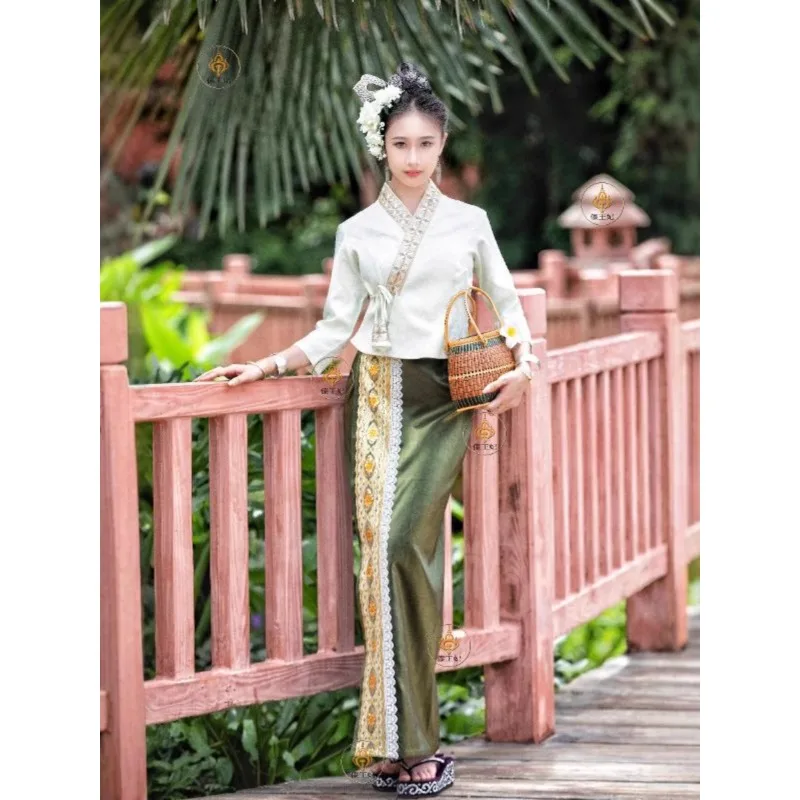 Dai Thai Ethnic Clothing Women's Suit Improved Piece Skirt Travel Photography Festival Fashion Clothes Slightly Elastic Thailand