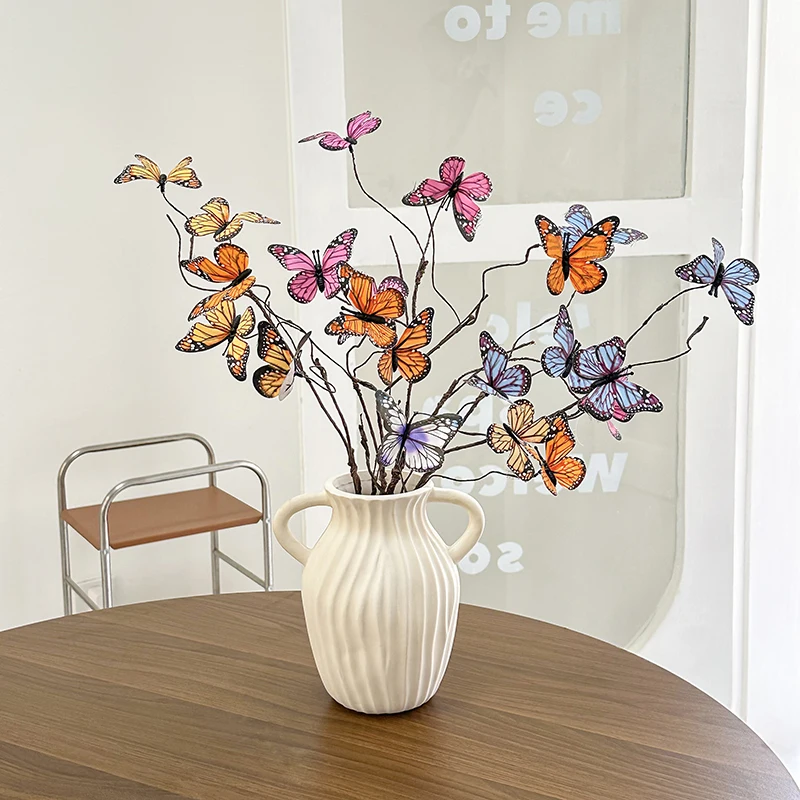 Florero creativo con ramas de flores y mariposas, ramo artesanal para el hogar, sala de estar, porche, mesa de comedor, decoración de boda