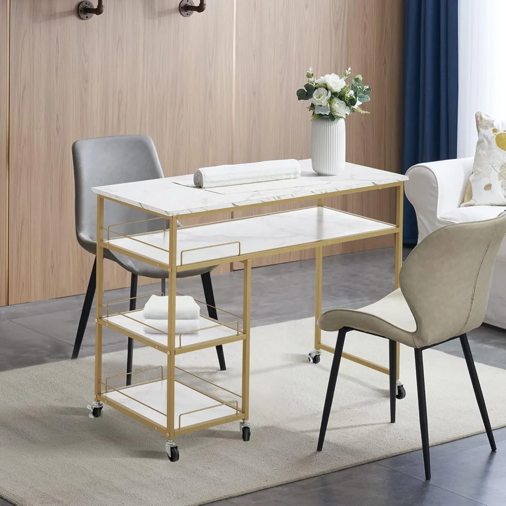 

Multifunctional Nail Table with Rolling Wheels, Spa Beauty Manicure Desk, Modern Simple Makeup Station