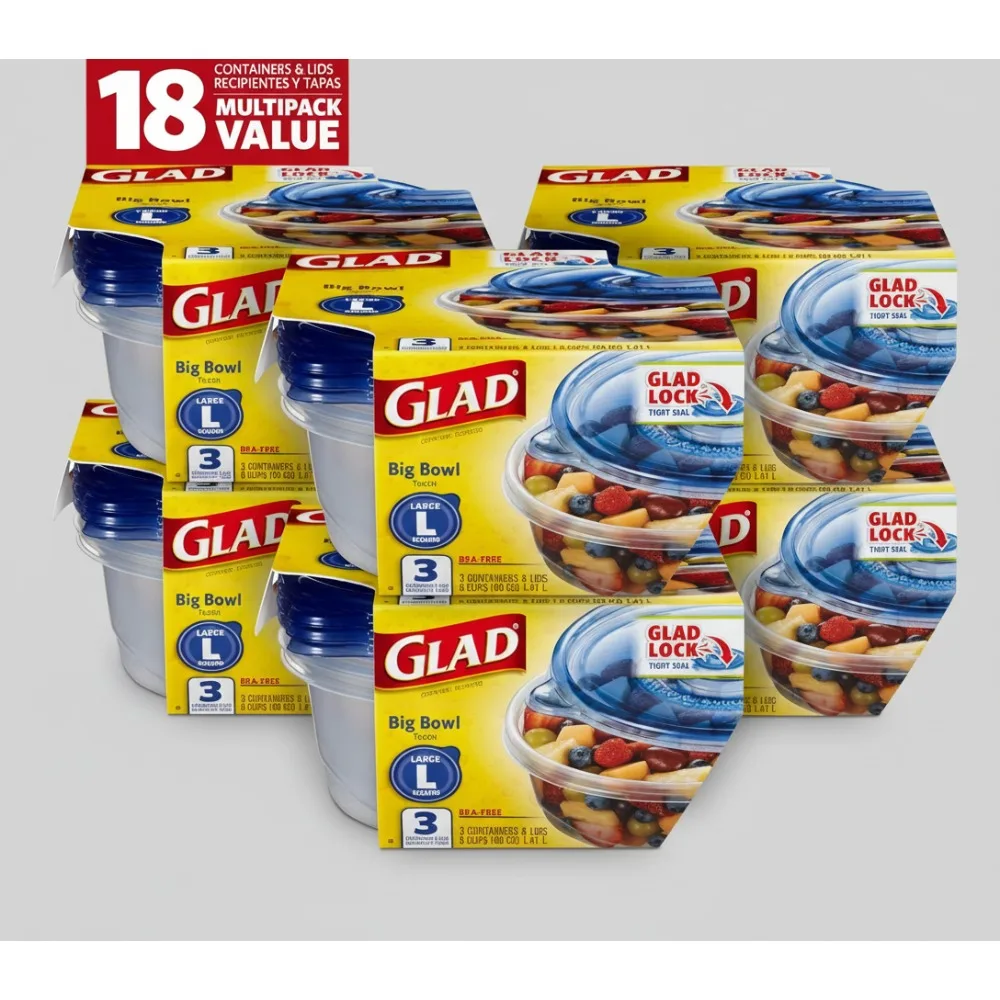 

Large Round Food Storage Containers, 48 Oz Airtight Bowls, 3-Pack for Kitchen Organization & Leftovers