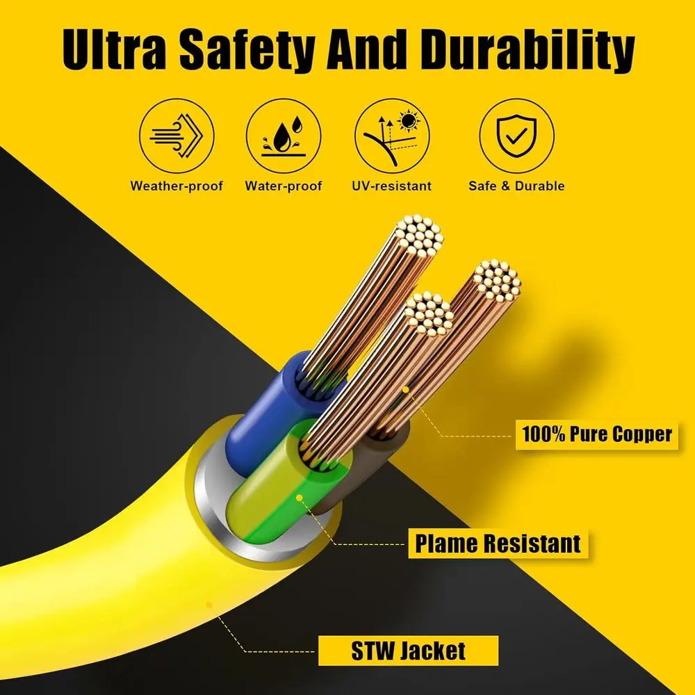 30 أمبير 50 قدم RV سلك تمديد الطاقة قفل ملتوي، NEMA TT-30P ذكر إلى NEMA L5-30R، شديد التحمل 3 شقوق 10 مقياس STW مع قبضة