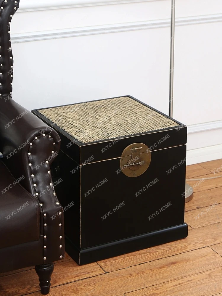 New Chinese Furniture Solid Wood Storage Box Sofa Side Table Storage Box