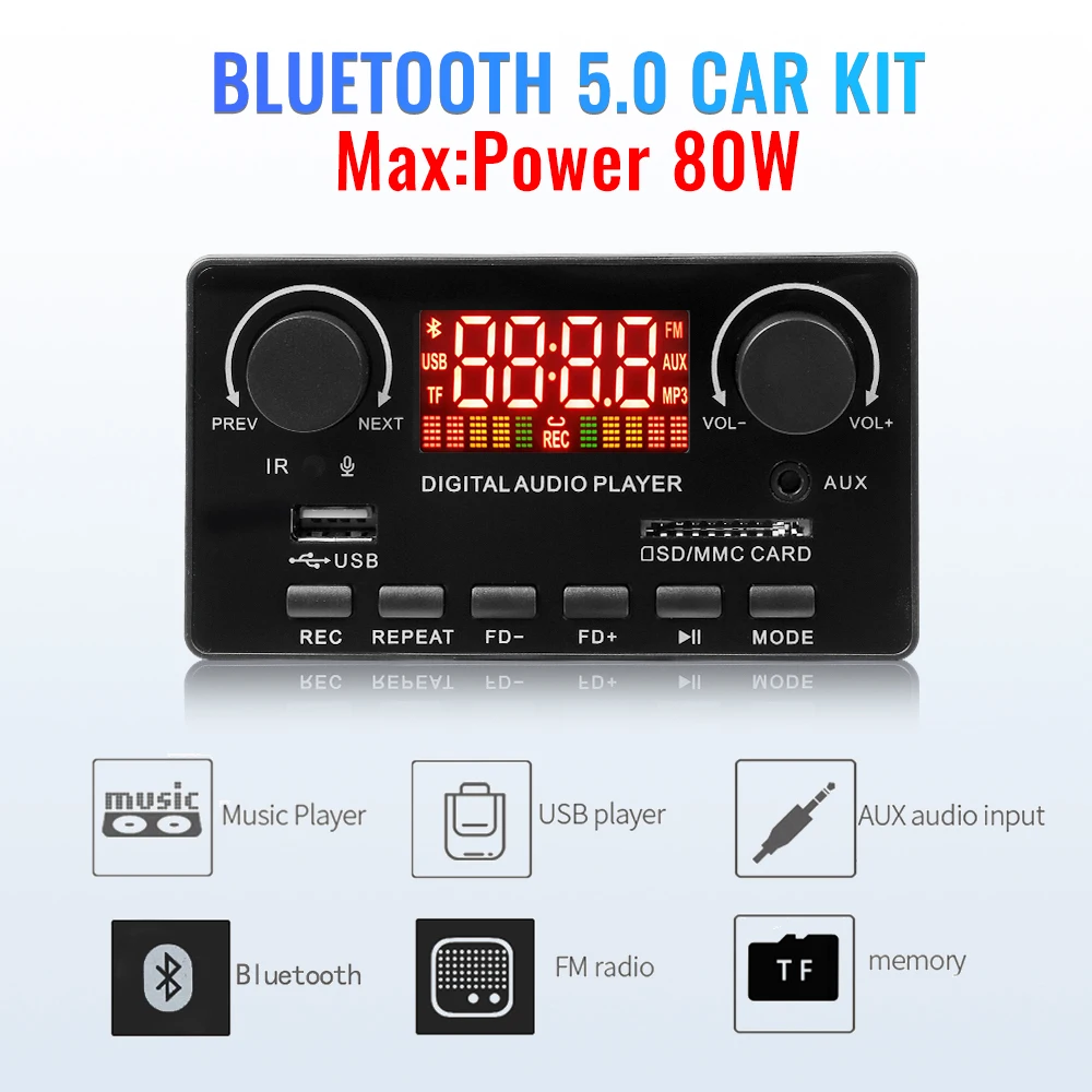 MP3 WMA ถอดรหัสบลูทูธไร้สาย 5.0 7 V-25 V ถอดรหัสรถ MP3 ผู้เล่น USB บันทึกโมดูล FM AUX วิทยุสําหรับลําโพงแฮนด์ฟรี