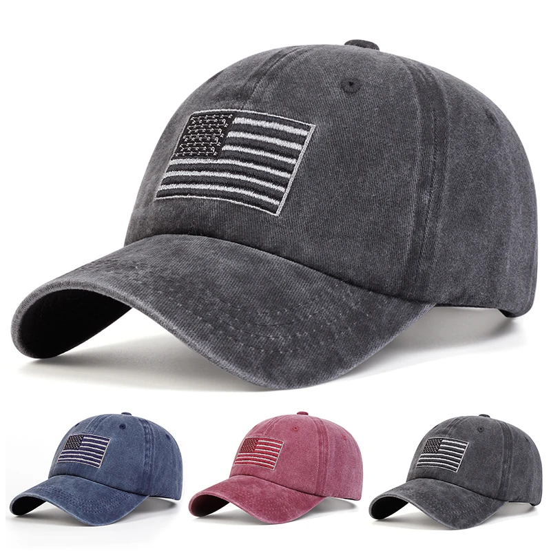 Unisex American Flag Embroidery Wash Baseball Caps Spring and Autumn Outdoor Adjustable Casual Hats Sunscreen Hat