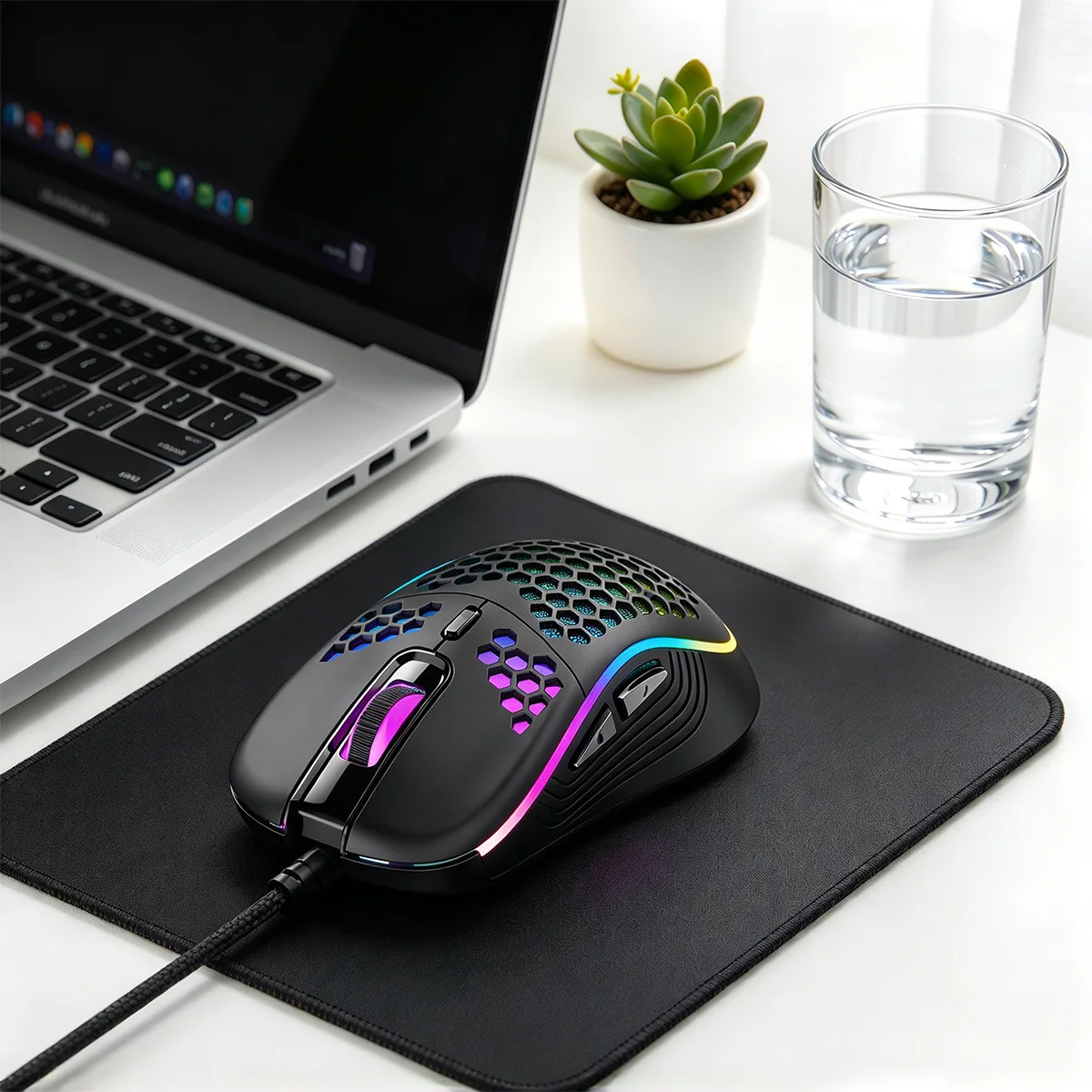 Lightweight Honeycomb Wired Gaming Mouse,Ergonomic,No Driver,Plug&Play,RGB Light,Hollow Shell,for PC Laptop,Black White