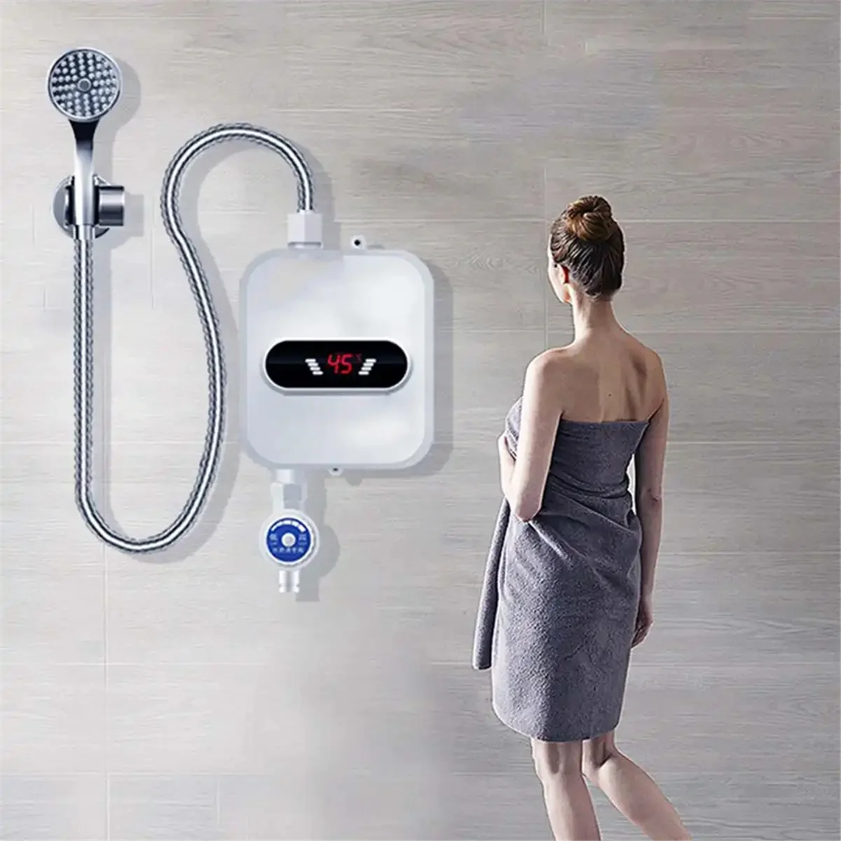 Instant Water Heater Shower Bathroom Faucet Plug Hot Water Heater 3500W Digital Display for Country House US Plug