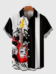 New Fashion Hawaiian Art Music Elements Notes 3D Printing Short Sleeve Shirt Fashion Hawaiian Shirts For Men Harajuku