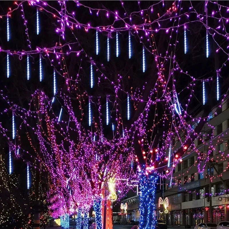 USB Meteor Shower String Lights LED Rain Lamp 30CM8Tubes 50CM8Tubes IP54 Waterproof 8 Modes Patio Garden Wedding Festival Decor