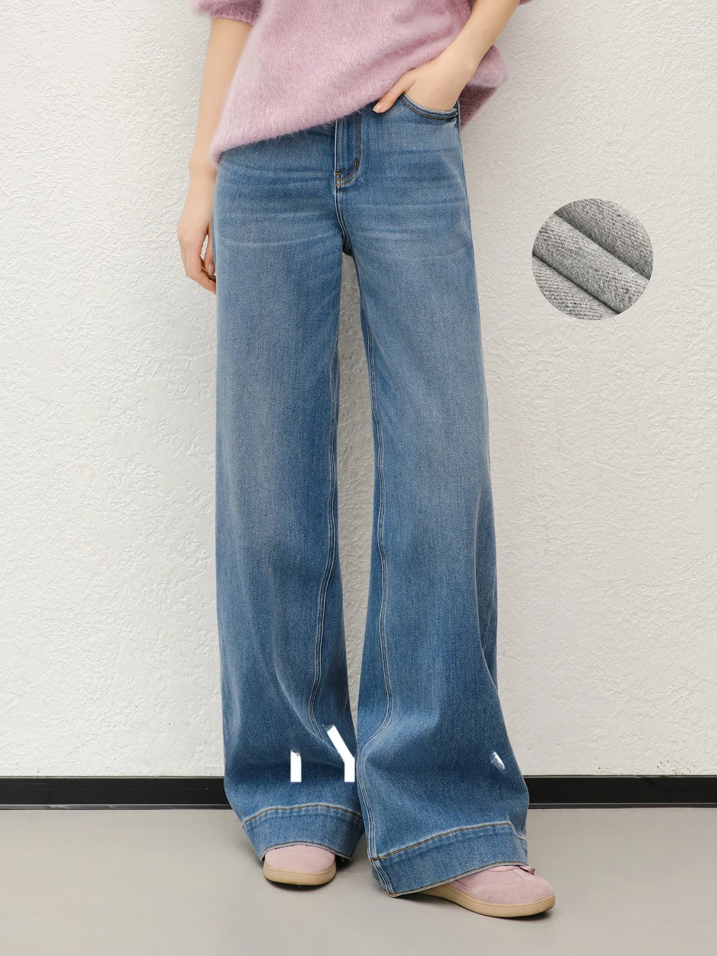 

Meiyang Anti-freeze No.2 Denim Pants High Waist Wide Leg Fleece Lined Cotton Rinsed Casual Loose Fit mid Stretch Ladies Jeans