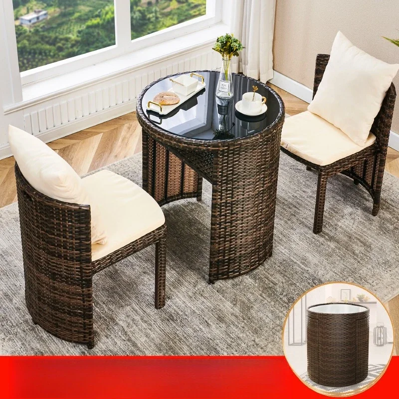 

Balcony tables and chairs, outdoor rattan chairs, one table and two chairs arranged in the home leisure area