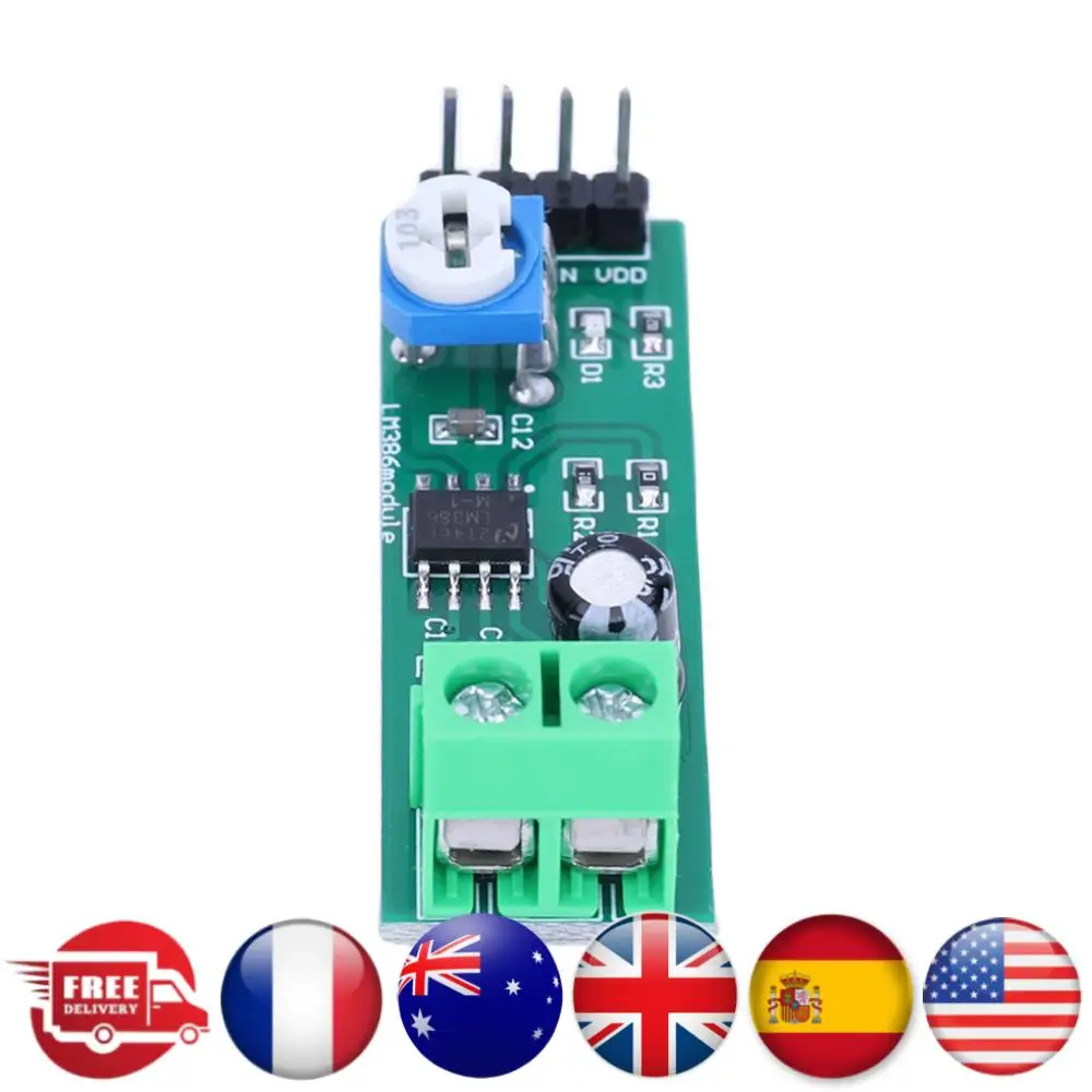 LM386 مكبر كهربائي لوحة تركيبية 200 مرة كسب أحادية مضخم صوت وحدة 5 فولت-12 فولت المدخلات 10K مكونات إلكترونية قابلة للتعديل