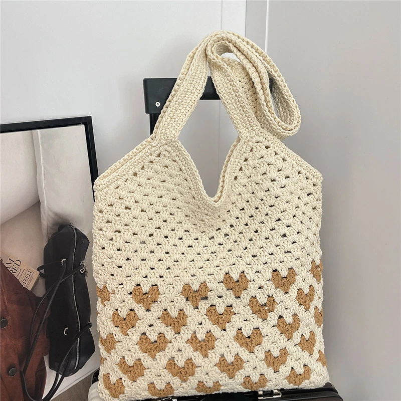 

Новая летняя сумка-шоппер 2026: модная пляжная сумка в стиле бохо с цветочным узором, связанная крючком, ажурная, милая, вязаная, через плечо, тоут