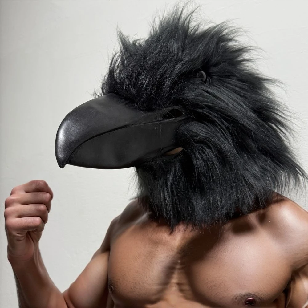 Adult Funny Bird Mask Black Latex Raven Horror Beak Cosplay Prop for Halloween Masquerade Joker Crow Costume Accessory