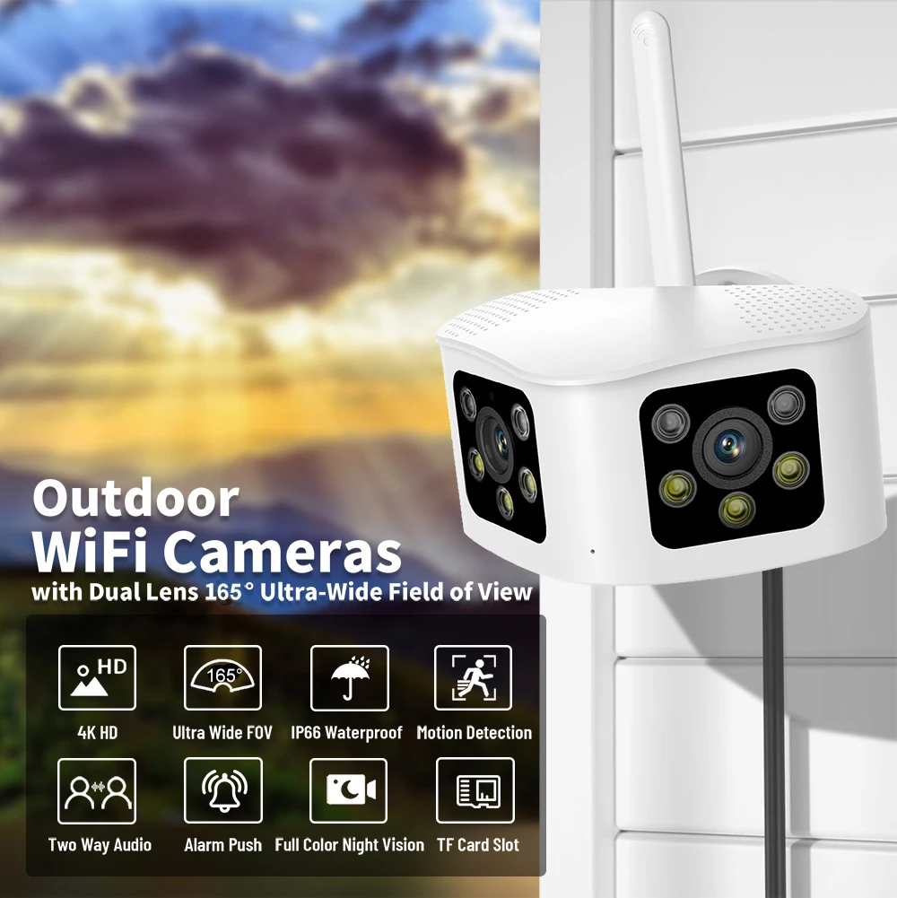 6MP Panoramic Dual Lens IP Camera 2.4Ghz WiFi Color Night Vision 5MP RJ45 Port 165° Angle Video Surveillance WiFi Camera Fisheye