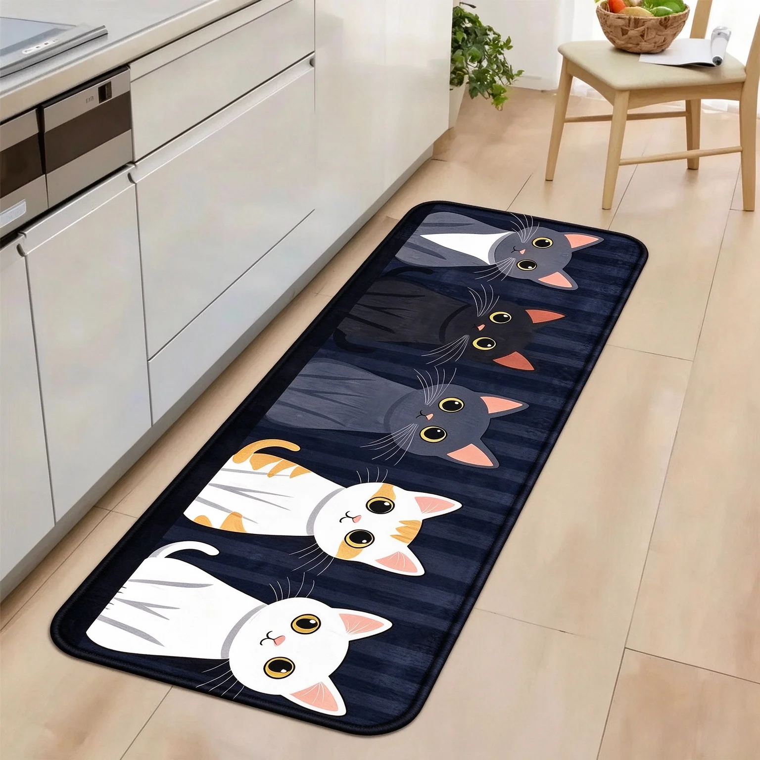 Cute Cartoon Cat Kitchen Mat Long Runner Rug for Hallway Bedroom Living Room Decor Animal Theme Floor Carpet Entrance Doormat