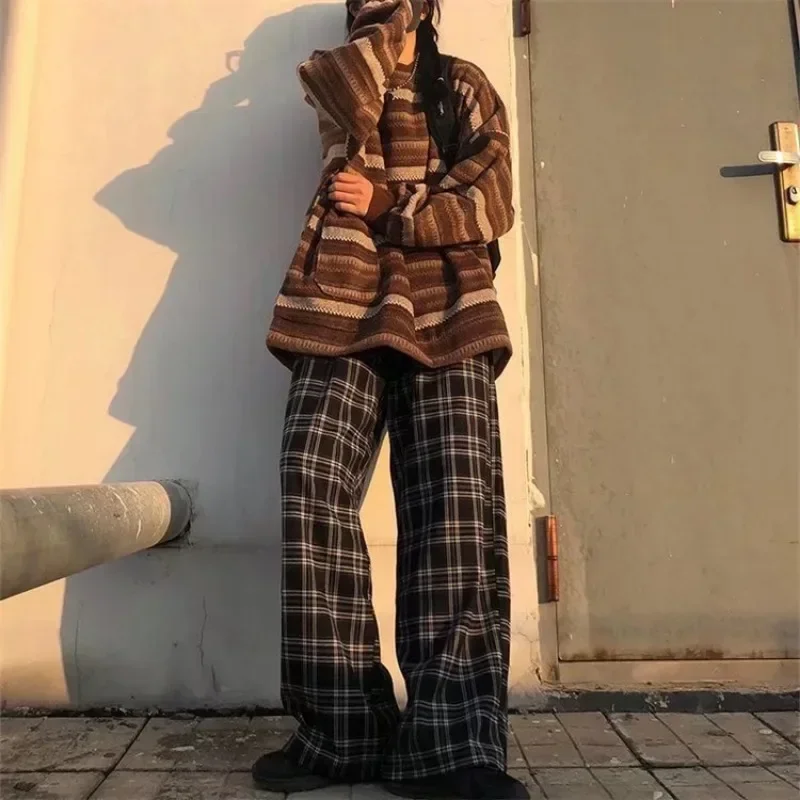 Autumn Winter Pullover Women Vintage Striped Oversize Sweater Long Sleeve Knitted Tops Hip Hop Streetwear Pullover Female Y2k