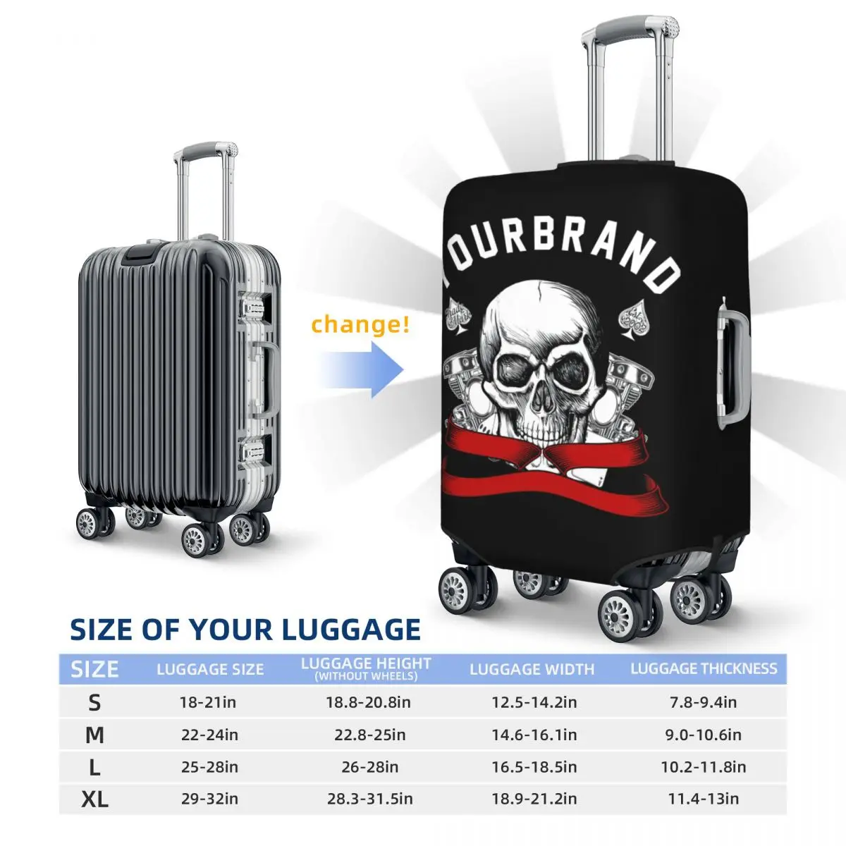 Skull With Machine Hand Drawing Vector Print Luggage Protective Dust Covers Elastic Waterproof 18-32inch Suitcase Cover