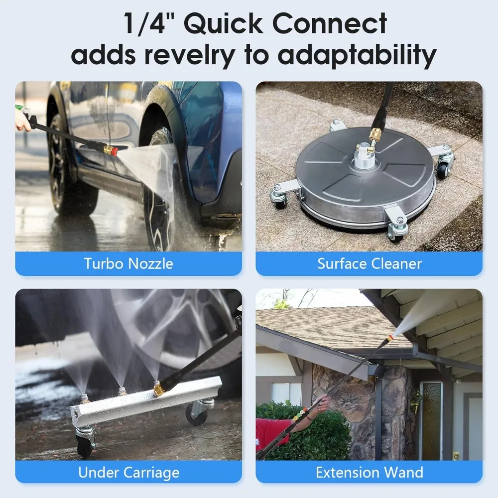 منظف عالي الطاقة مع خرطوم طاقة بطول 33 قدمًا، و4 فوهات ومدفع رغوي، للمنزل والسيارات والأسوار والفناء (أزرق)