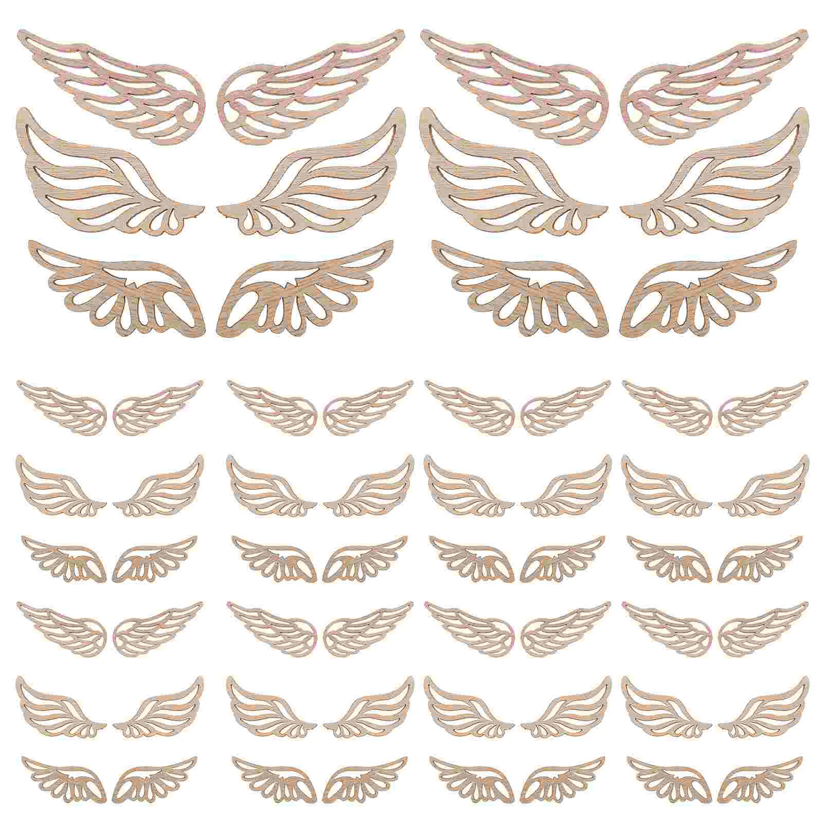 

60 Pcs Wings Decorative Patch Large Angel Nonporous Beige Bamboo Decorations Wood