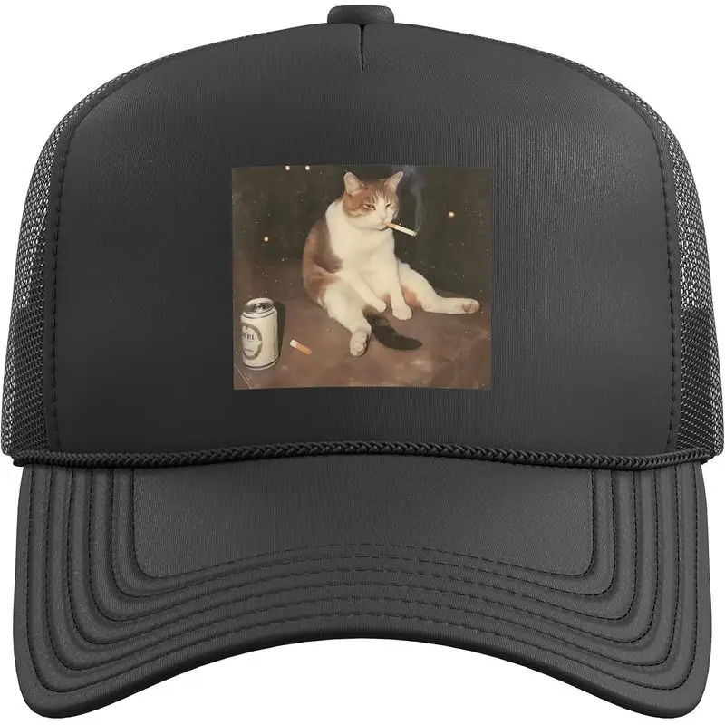 Cat Cigarettes Smoking Hilarious Sarcastic Brainrot Meme Trucker Hat with Adjustable Mesh Back
