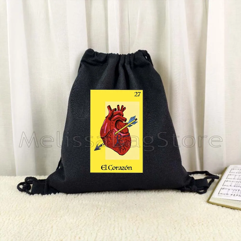 The Heart Aztec Star Umbrella Watermelon ROSA Mexican Loteria Bingo Card Art Drawstring Bags Soccer Backpack Sackpack String Bag