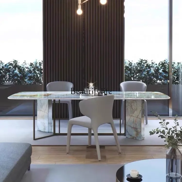 

ld14 Italian Minimalist Marble Rock Plate Dining Table Modern casual Light Luxury Eating Table Rectangular