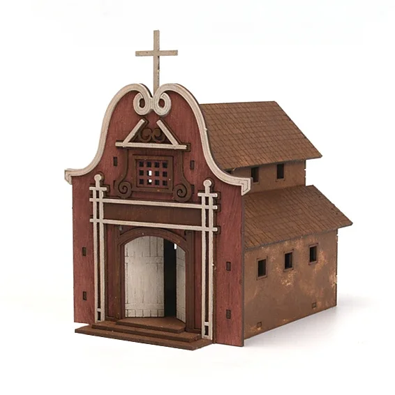 1: 72 European Church Building Scenery Wooden Assembly Model Decoration DIY Handmade Gift