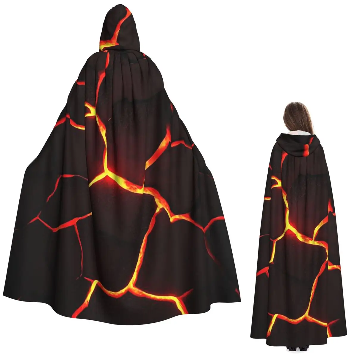 Cape longue à capuche en tissu effet lave volcanique, costume de sorcière médiévale, cape de cosplay, Halloween, vampire, adulte unisexe