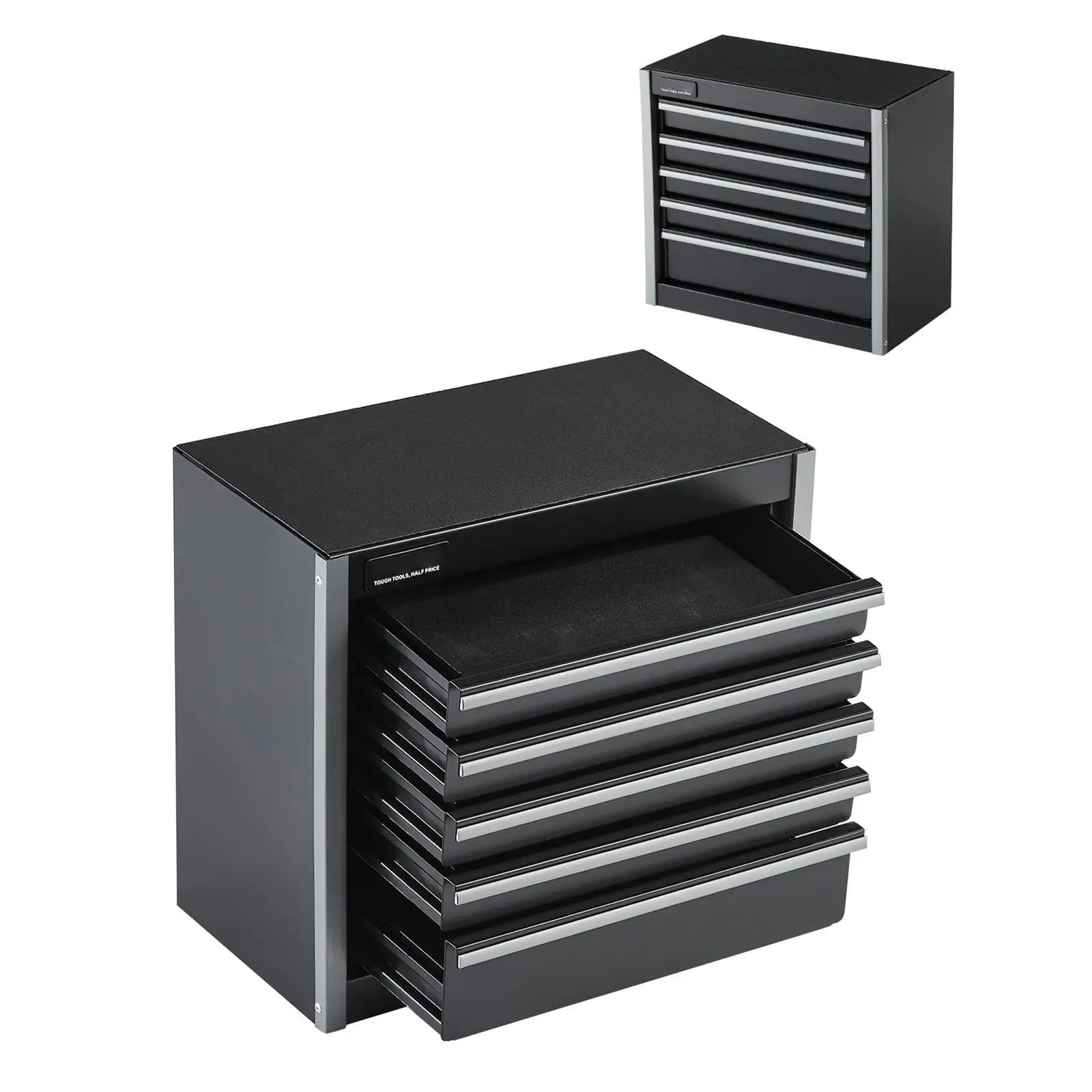 Metal Tool Box 8.6 Inch Portable 5 Drawer Tool Chest with EVA Liners PP Foot Pads Heavy Duty Steel Ball Bearing Slides Powder Coated Black