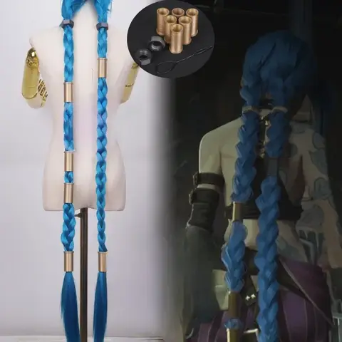 LOL Jinx Resin Headwear Prop Cosplay Wig Blue Braids Plaits The Loose Cannon Synthetic Hair Halloween Party Role Play Wigs