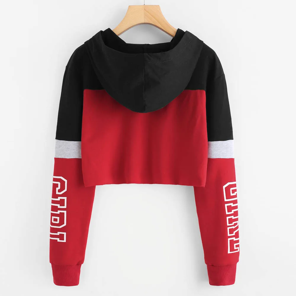 Color Block Hoodies Sweatshirts Short Hoodie Autumn Winter Y2k Tops Harajuku Hoodies Women Pullover Oversized Moletom Outfits