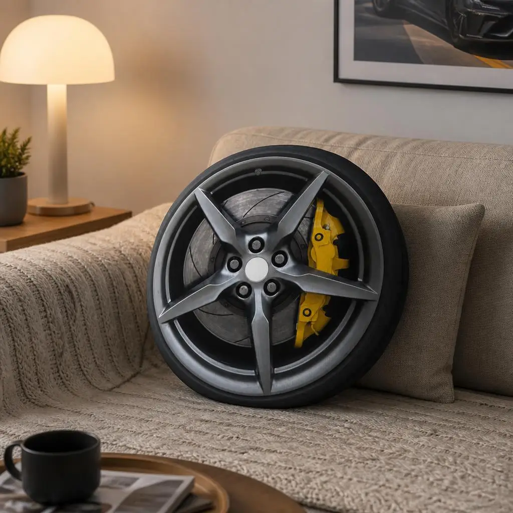 Car Wheel Rim Plush Pillow Brake Caliper Cushion Automotive Throw Pillow for Car Enthusiast Home Decor Sofa Gift Living Room